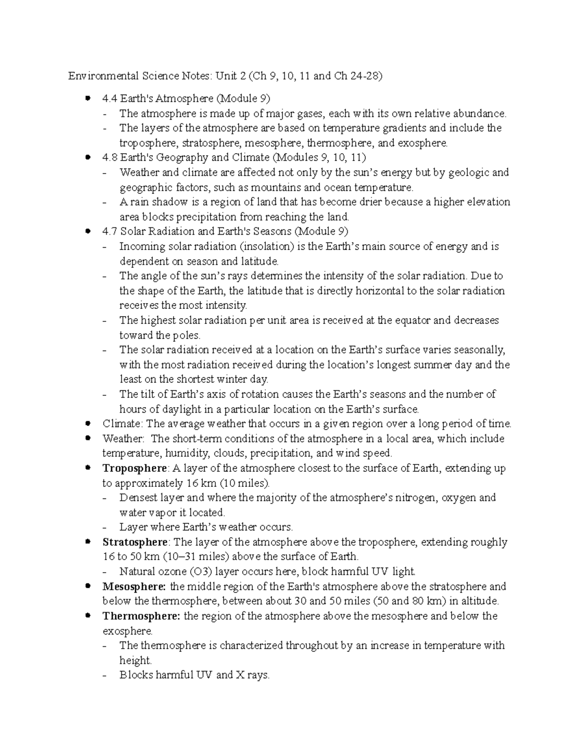 Environmental Science Notes Unit 2 - The layers of the atmosphere are ...