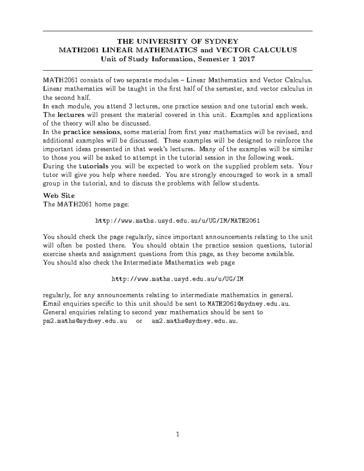 THE+ University+OF+ Sydney+MATH2061+ Linear+… - THE UNIVERSITY OF ...