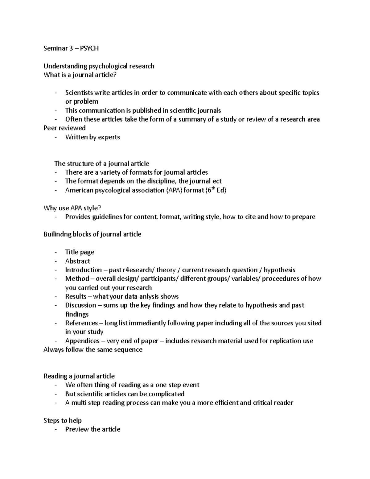 Seminar 3 - Psych - Seminar 3 – PSYCH Understanding psychological ...