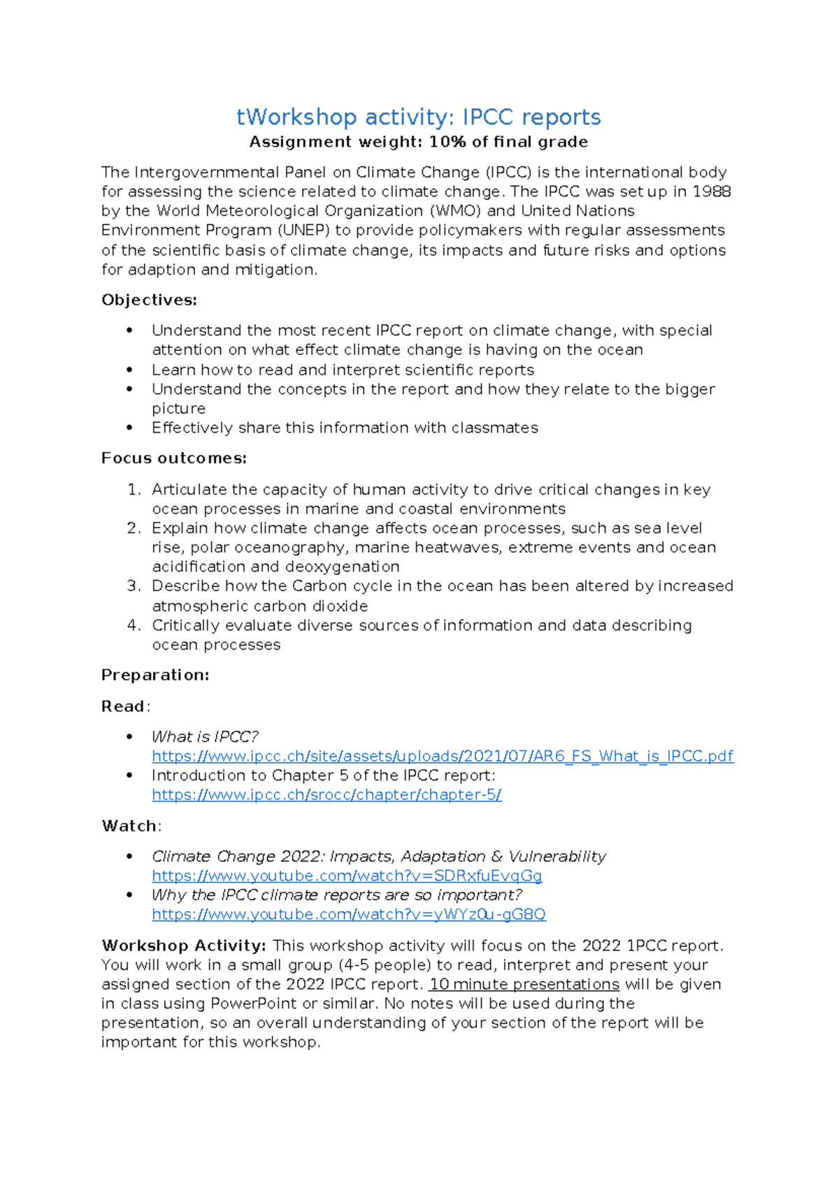 Lab10 IPCC Report - tWorkshop activity: IPCC reports Assignment weight ...