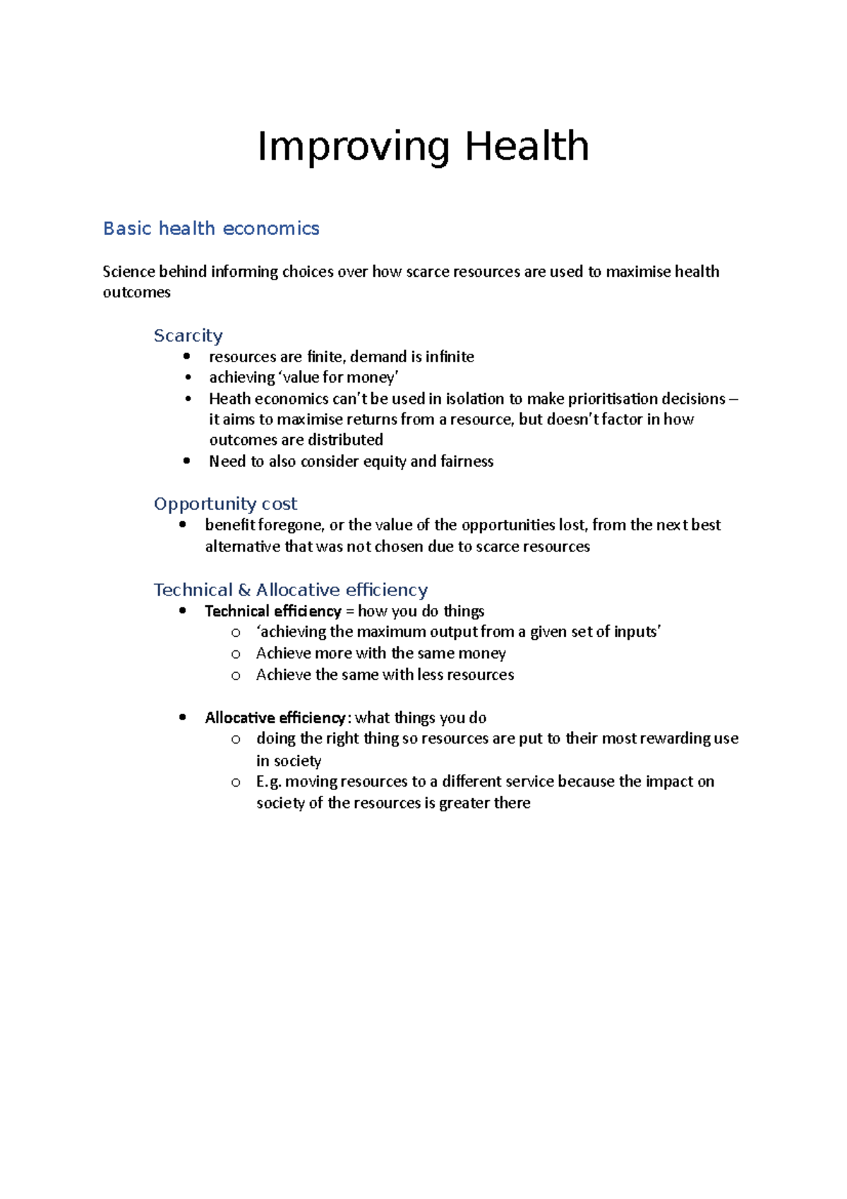 Improving Health - 13 - Lecture notes 5 - Improving Health Basic health ...