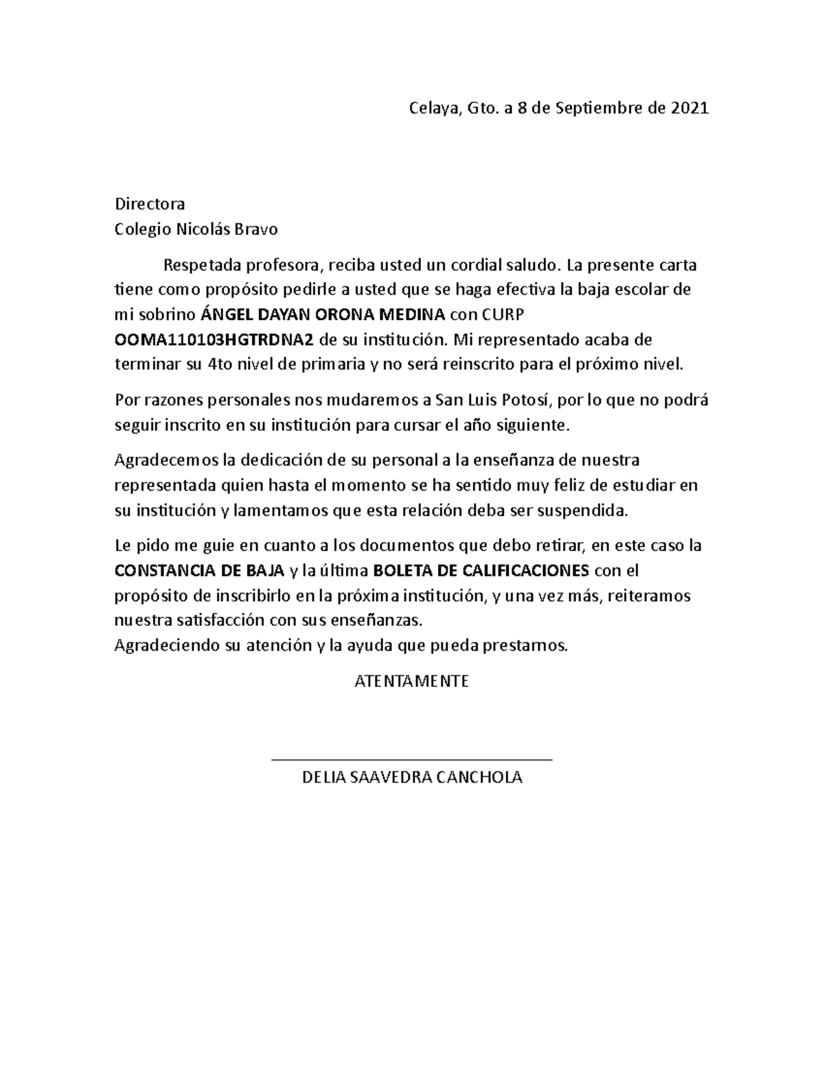 Carta De Motivos Para Solicitar Baja Escolar Image To U 5380