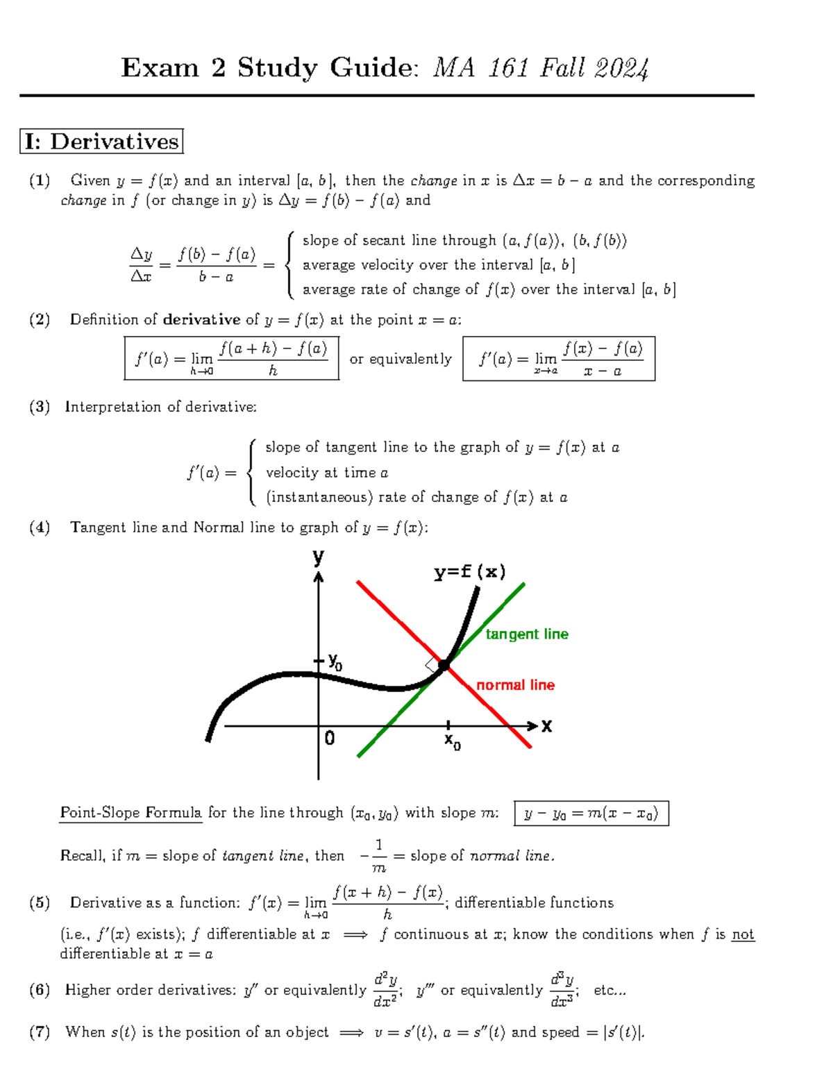 Ma161 Exam2 Study Guide F24 Exam 2 Study Guide Ma 161 Fall 2024 I Ma161 Exam2 Study Guide F24 Exam 2 Study Guide Ma 161 Fall 2024 I