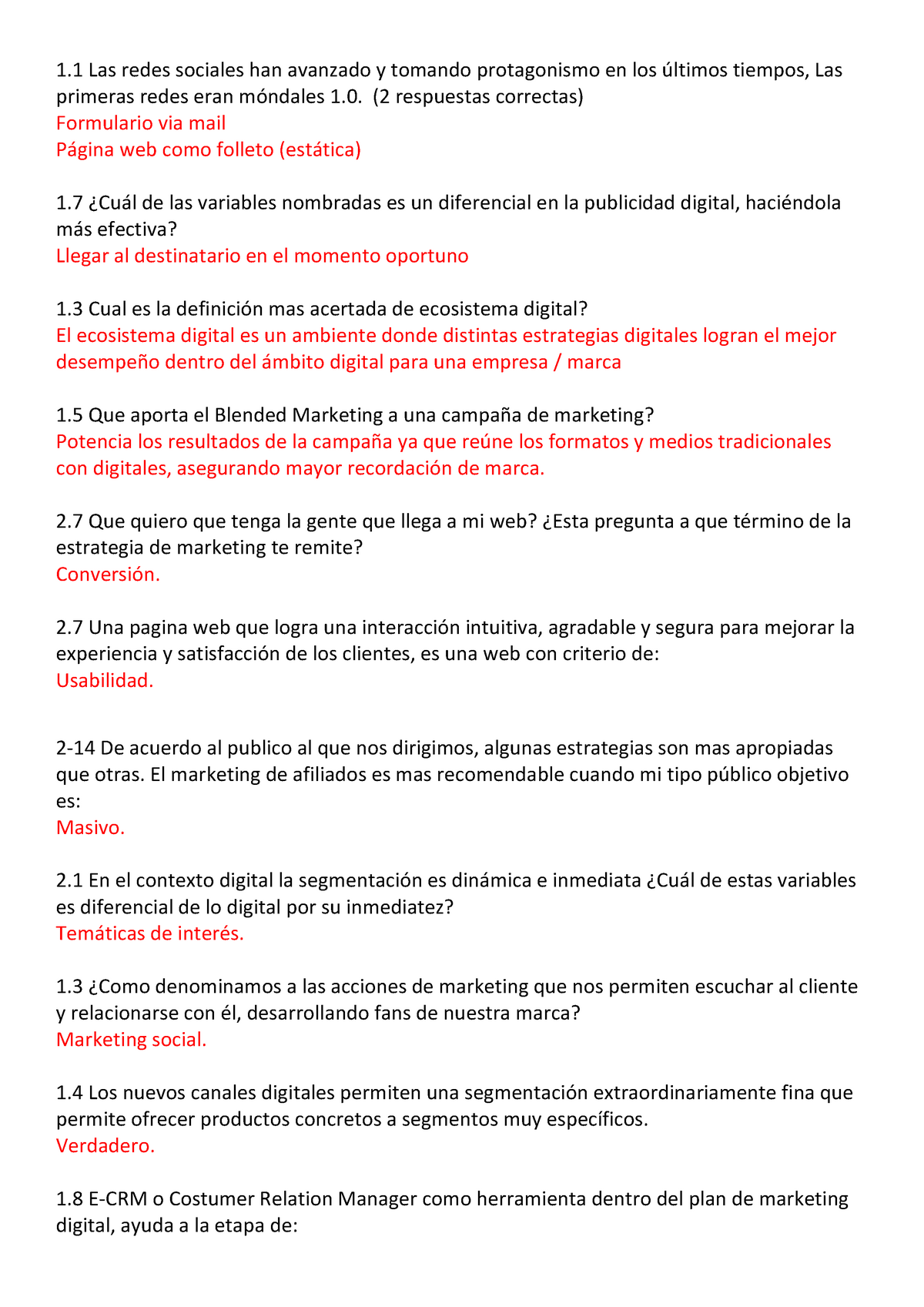 Preguntero 1er Parcial Marketing Digital Electiva - 1 Las Redes ...