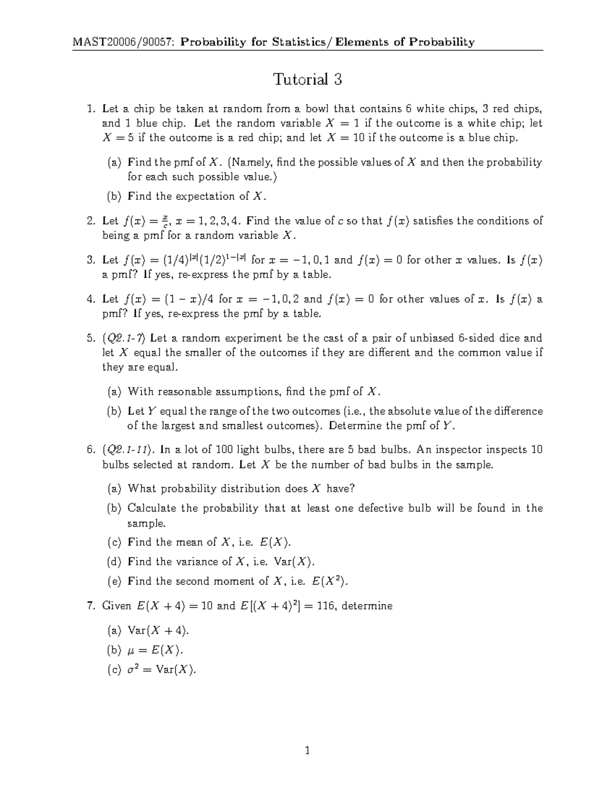 20tut3 - tutorial 3 - MAST20006/90057:Probability for Statistics ...