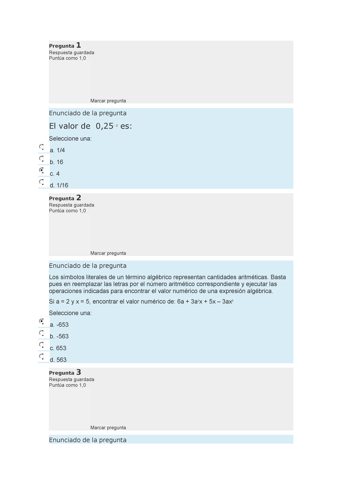 Cuestionario 1 - Pregunta 1 Respuesta Guardada Puntúa Como 1, Marcar ...