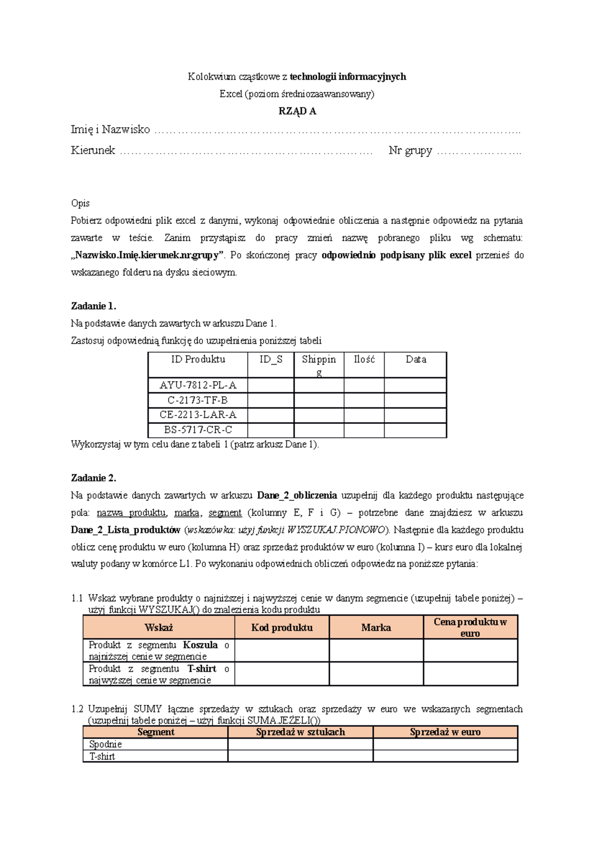 Przykładowe Kolokwium Zaliczeniowe - Kolokwium Cząstkowe Z Technologii ...