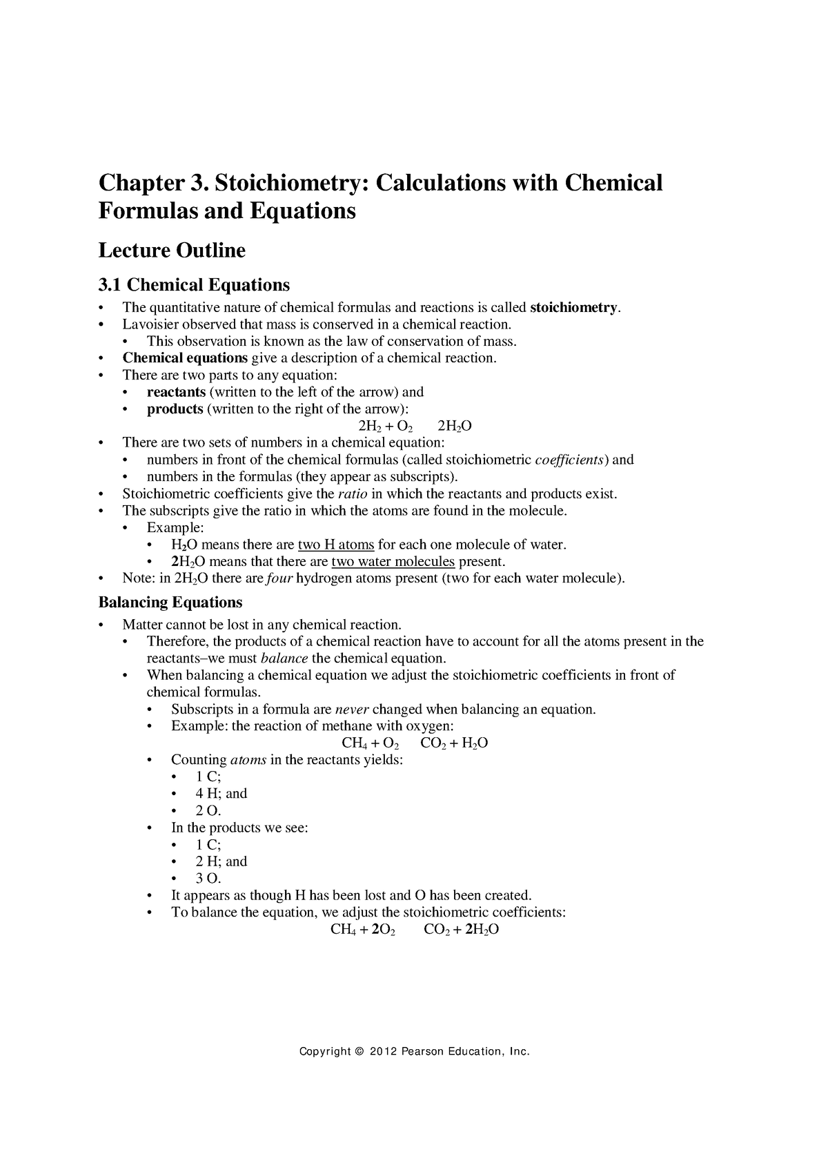 Stoichiometry Chapter 3 Summary - Chapter 3. Stoichiometry ...