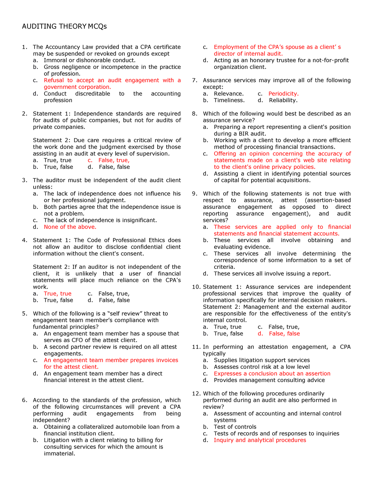 AT MCQs - Multiple Choice Questions - AUDITING THEORY MCQs The ...