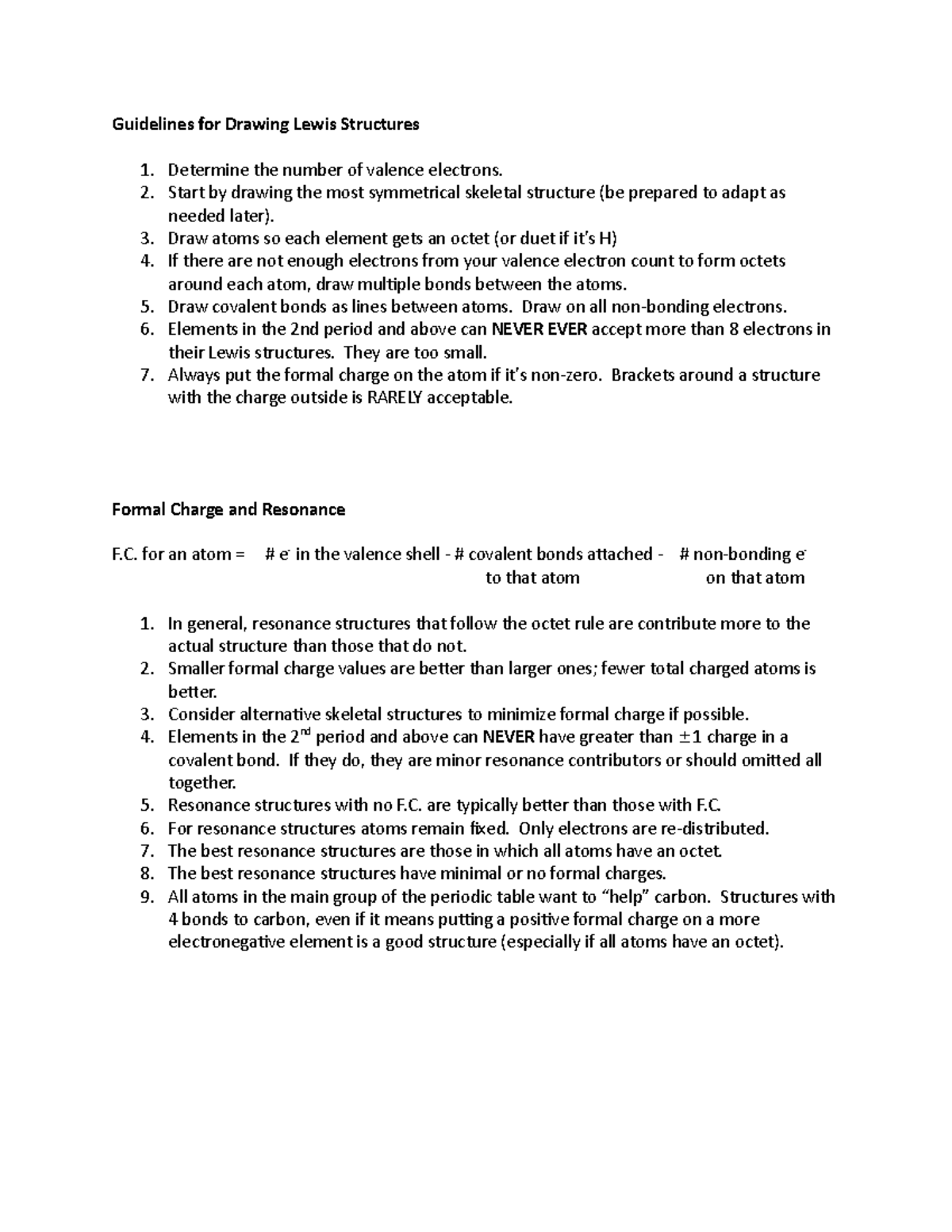 Lewis Structure Guidelines