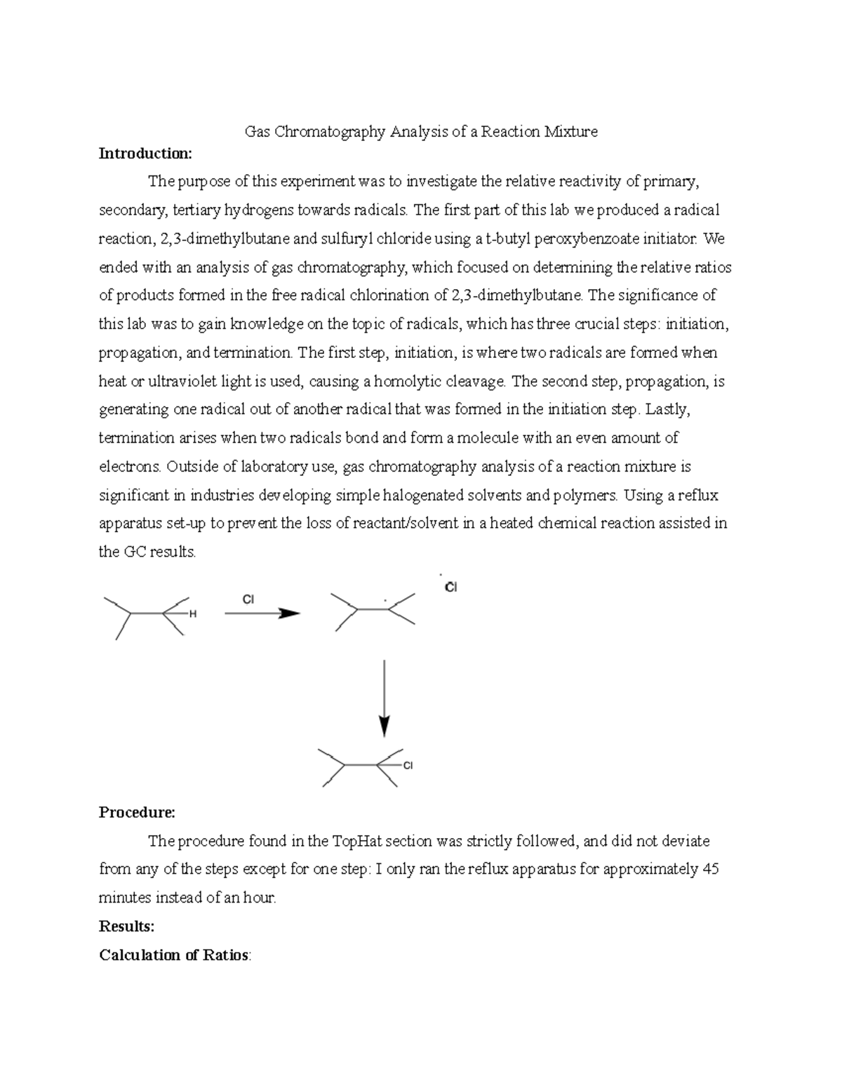 Lab 8 GC Analysis of a Reaction Mixture Gas Chromatography Analysis