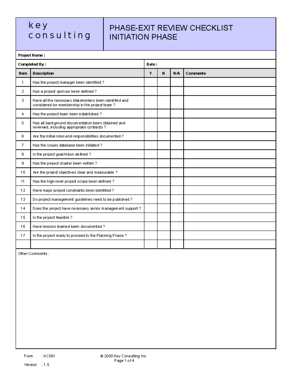 Initiatation phase exit review checklist - k e y c o n s u l t i n g ...