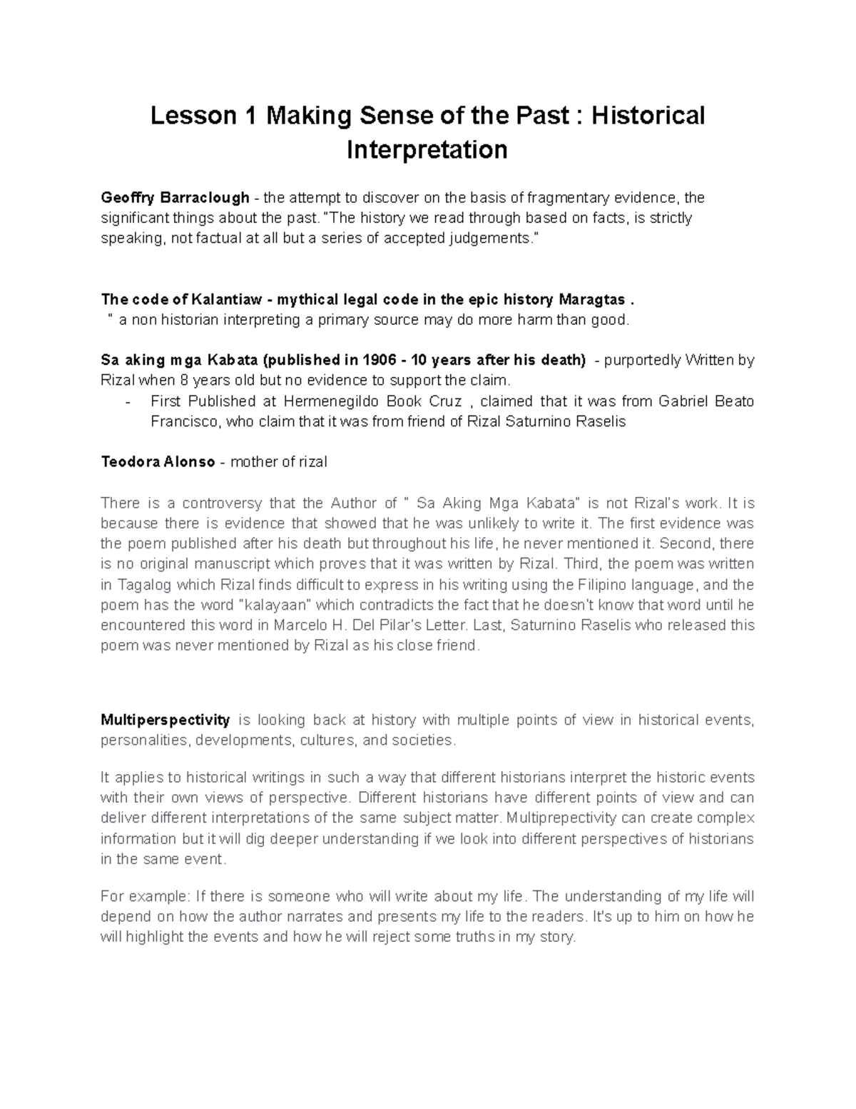 Lesson 1 -3 Chapter 3 Reviewer - Lesson 1 Making Sense Of The Past ...