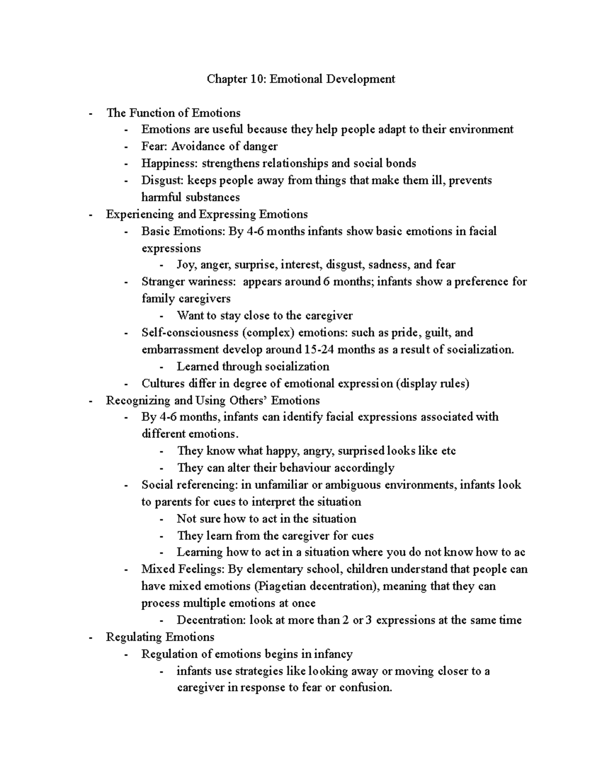 PSY2105-10 - chapter 10 notes - Chapter 10: Emotional Development The ...