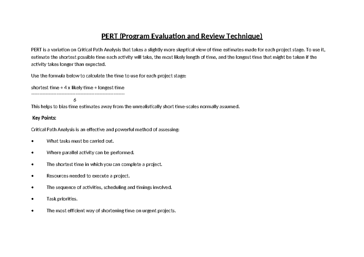 Class Activities Gantt PERT - PERT (Program Evaluation and Review ...