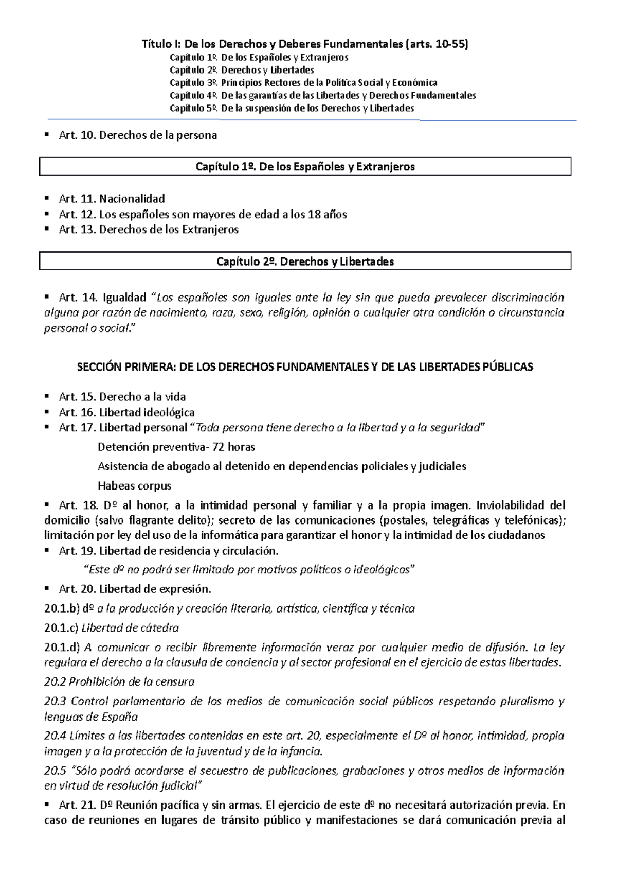 CE Esquemas - Título I: De los Derechos y Deberes Fundamentales (arts ...