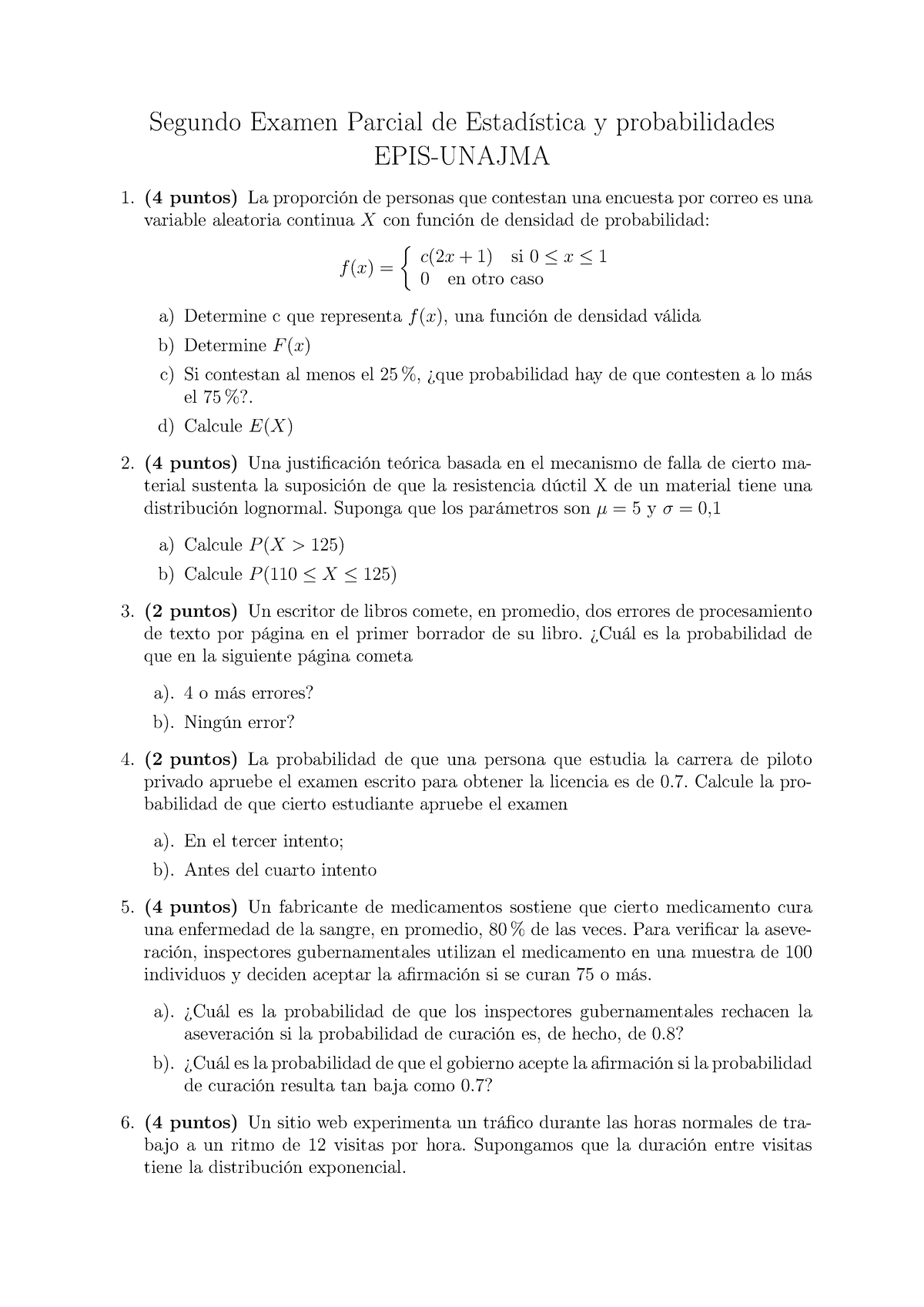 Segundo Examen Parcial Deestadística Y Probabilidades EPIS - Segundo ...