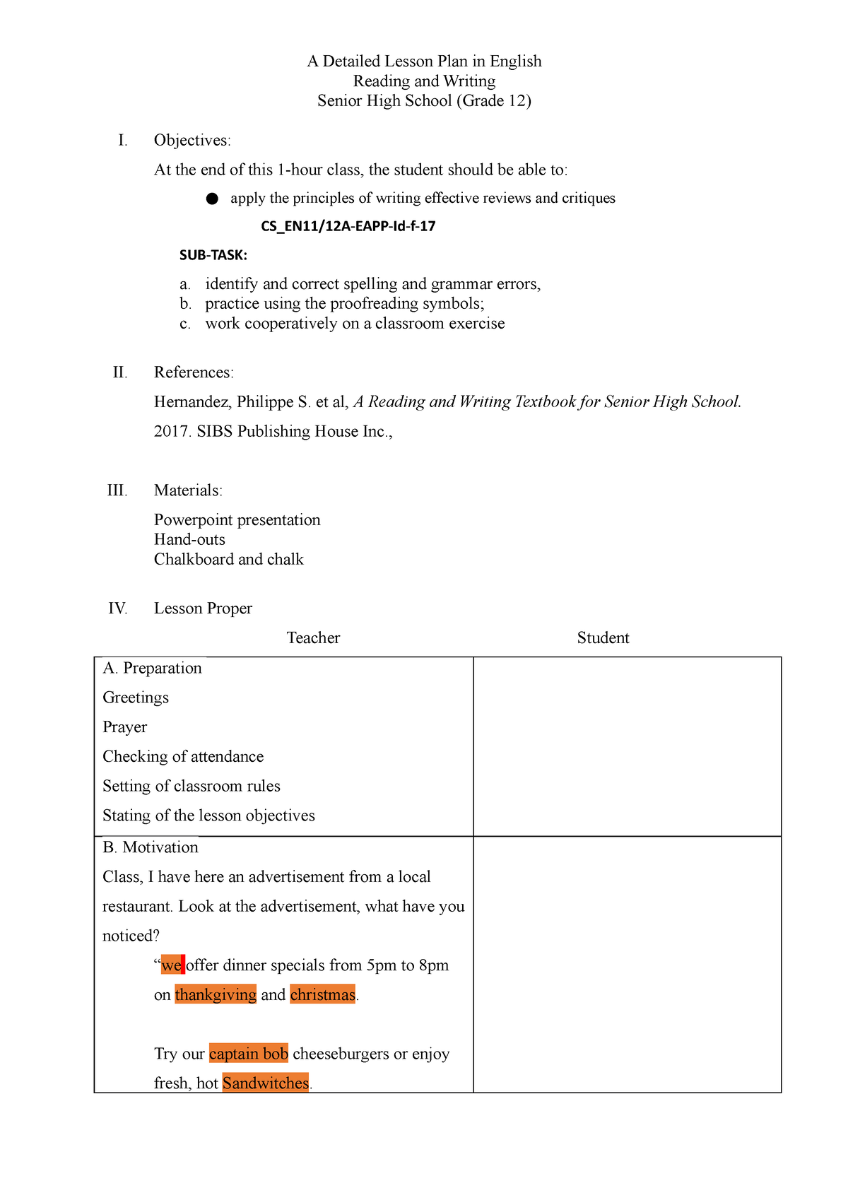 Lesson Plan SHS - BSHM - DMC - Studocu