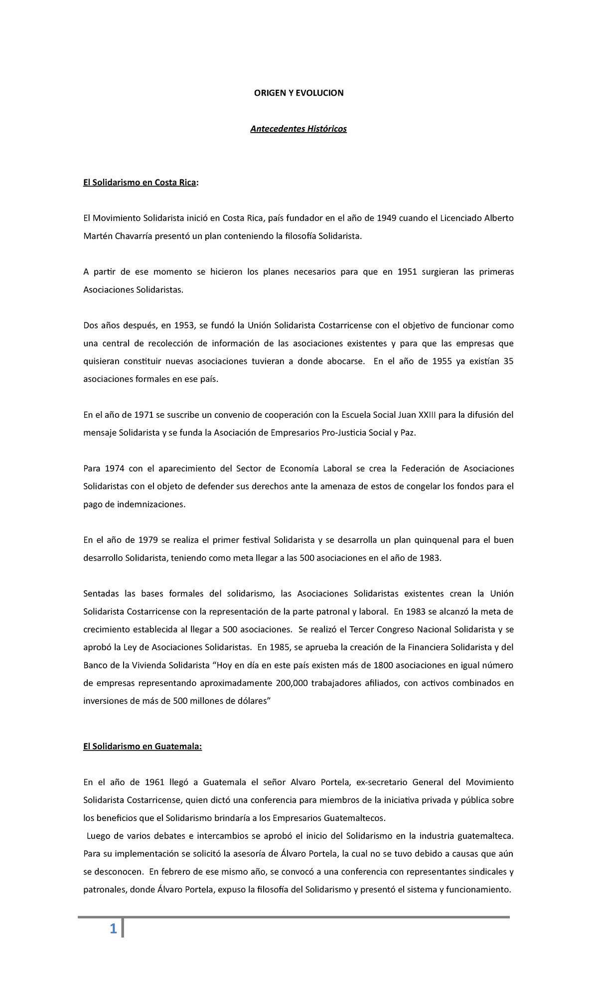 EL Solidarismo Derecho Laboral - ORIGEN Y EVOLUCION Antecedentes