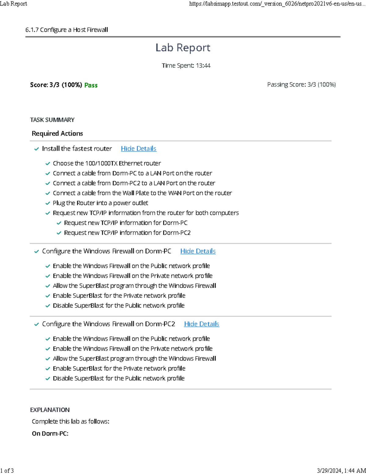 Netw 251 testout Lab 6 test out Passing Score 3/3 (100) 6.1