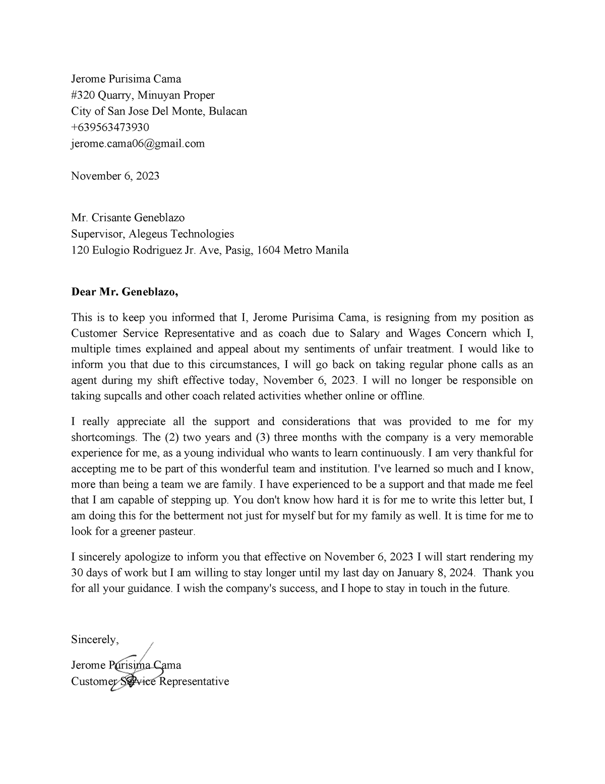 Resignation-Letter-2023 - Jerome Purisima Cama #320 Quarry, Minuyan ...