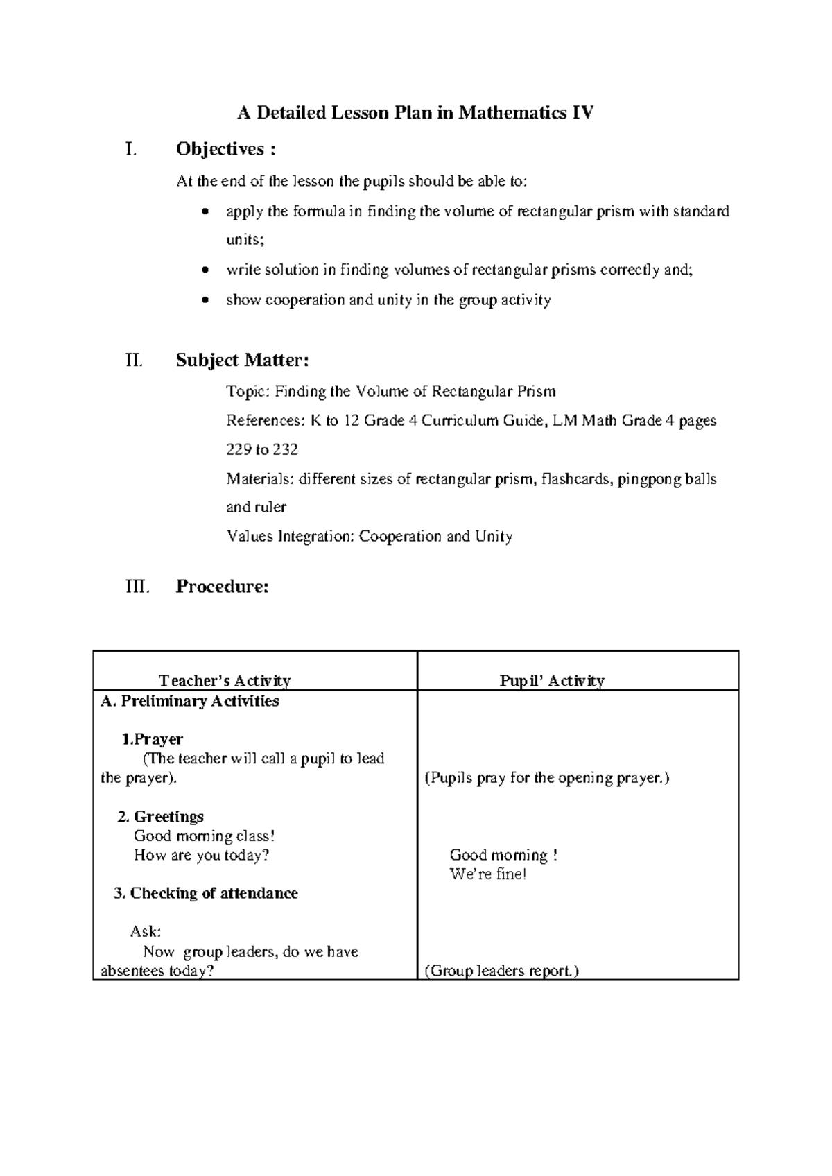 Toaz - Lesson plan sample - A Detailed Lesson Plan in Mathematics IV I ...