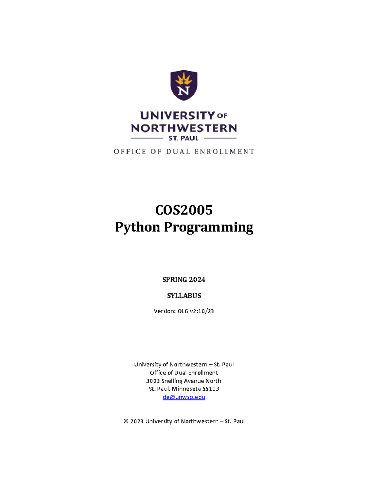 Cos2005 Python Programming-syllabus-v2-sp24 - Cos Python Programming 