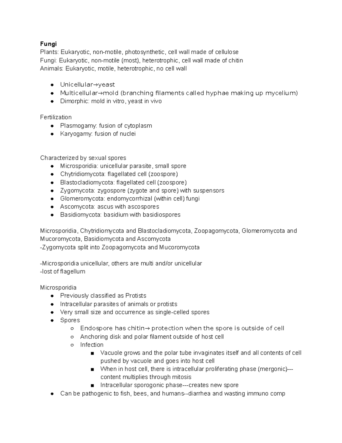 Fungi Group Notes - Fungi Plants: Eukaryotic, non-motile ...