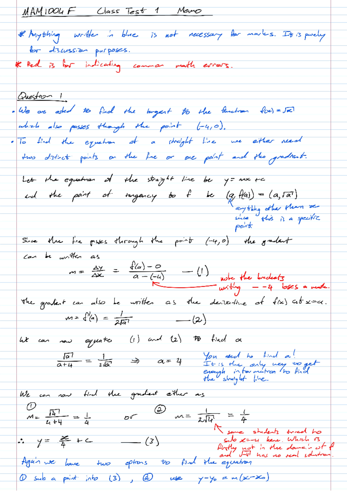 Class Test 1 Solutions - Past paper for mam1004f, university of cape ...