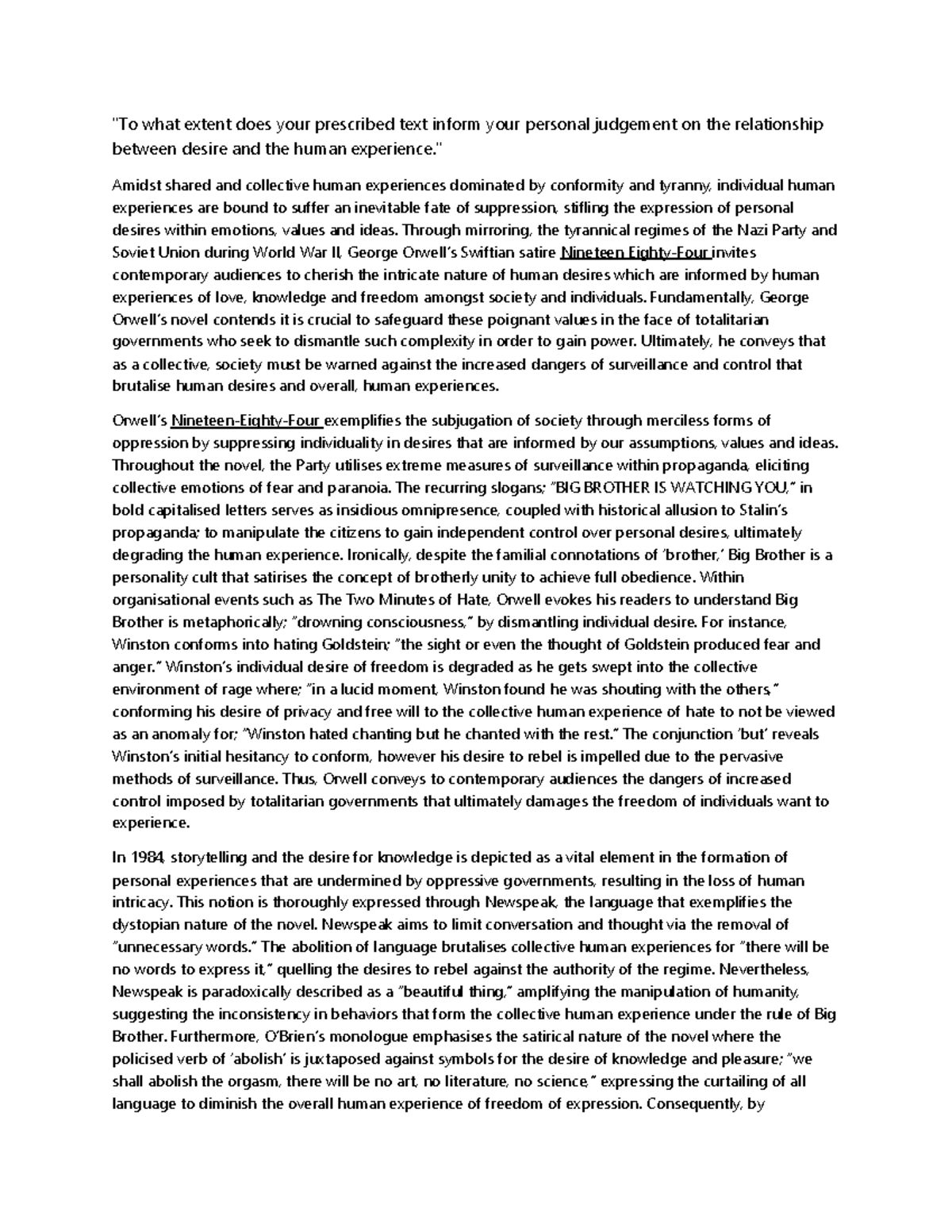 Common Module Trial Essay - "To what extent does your prescribed text ...