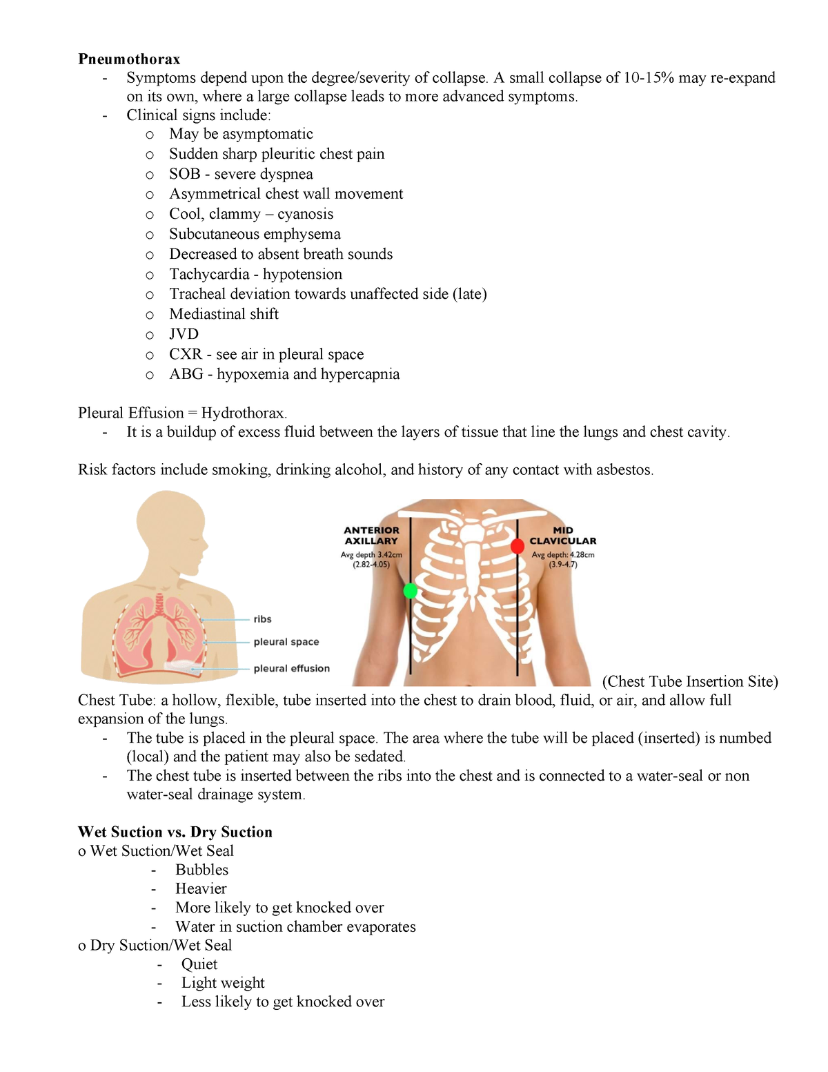 Chest tube - notes - Pneumothorax - Symptoms depend upon the degree ...