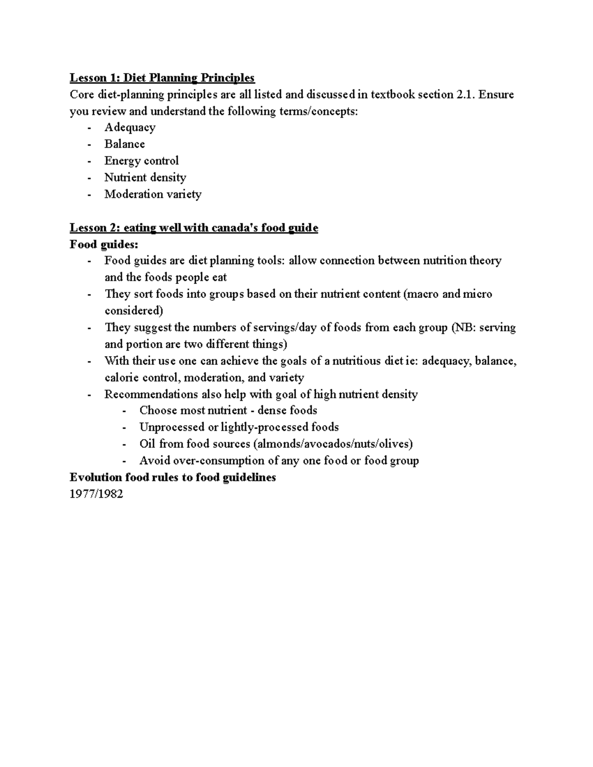 Chapter 2 Planning A Healthy Diet Lesson 1 Diet Planning Principles