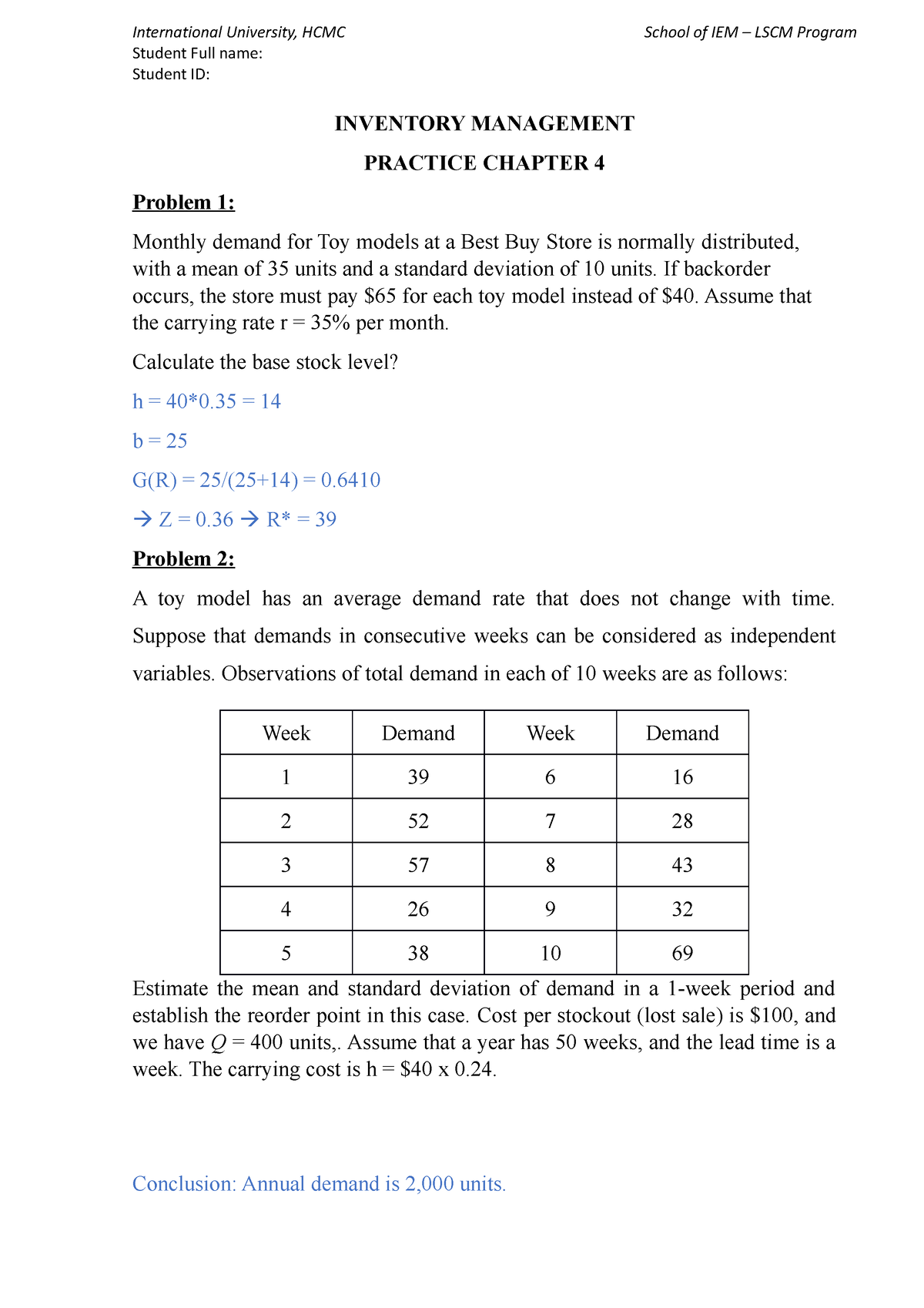 Inventory Practice Chapter 4 Revised - International University, HCMC ...