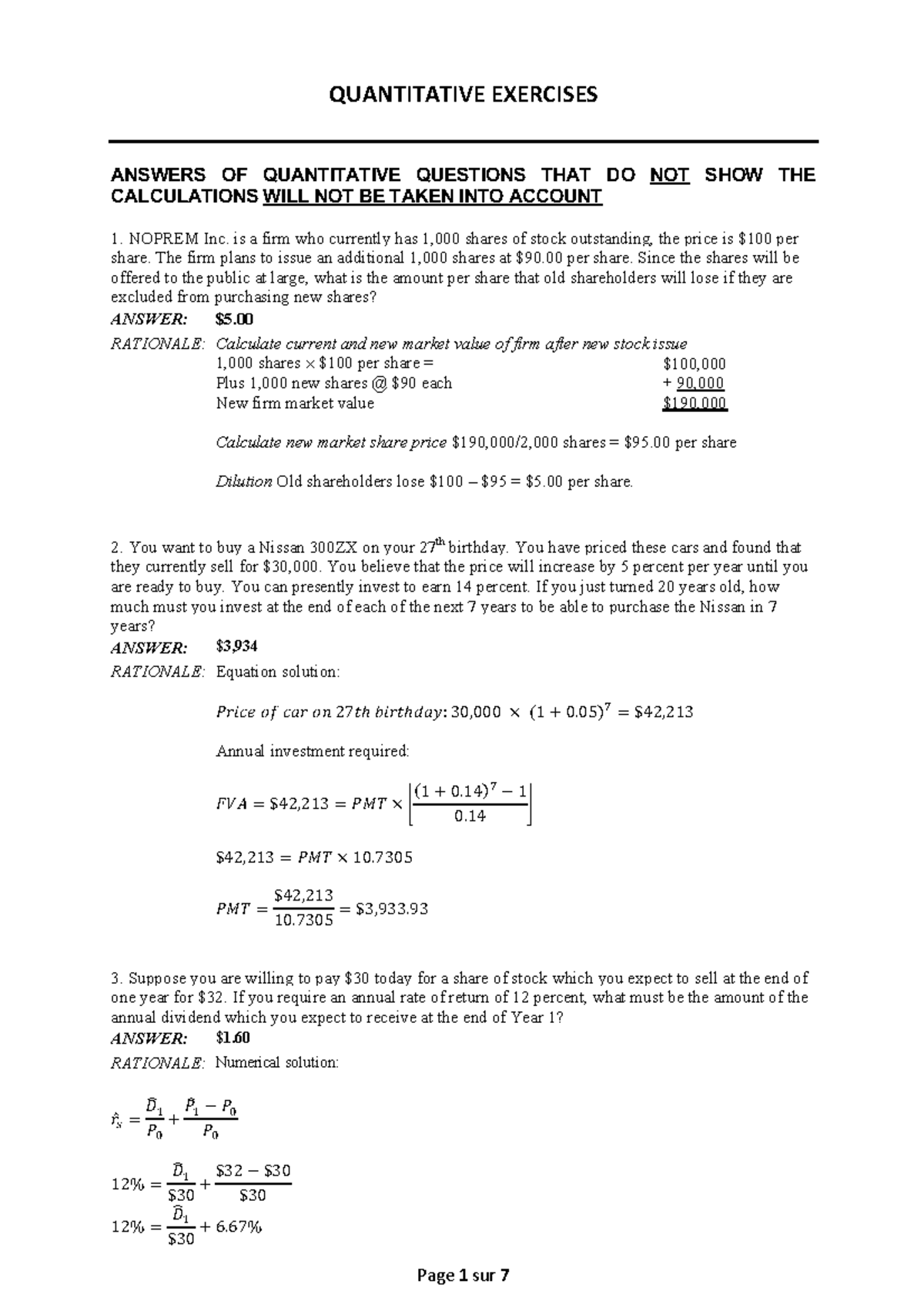 Exam may 2019 - Exam may 2019 - QUANTITATIVE EXERCISES ANSWERS OF ...
