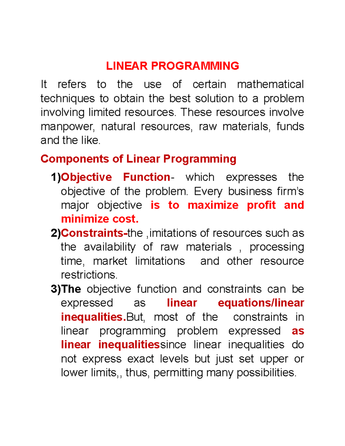 Linear Programming - Hope this helps :)) - LINEAR PROGRAMMING It refers ...