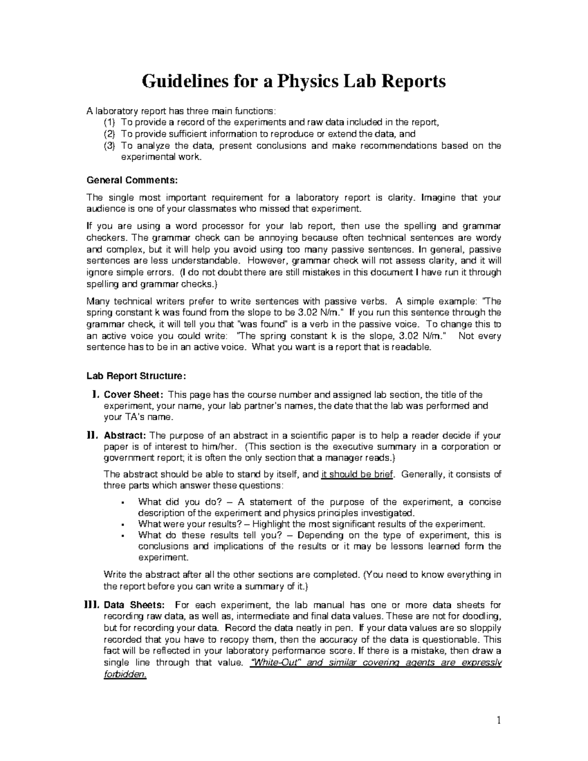 Sample Lab Report Lab Material Guidelines for a Physics Lab Reports