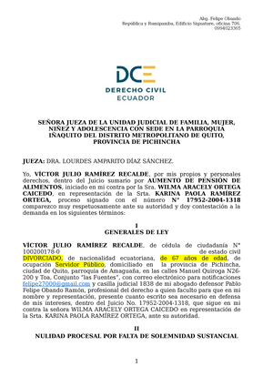 Contestación Demanda Aumento DE Pensión - República y Rumipamba, Edificio  Signature, oficina 706. - Studocu