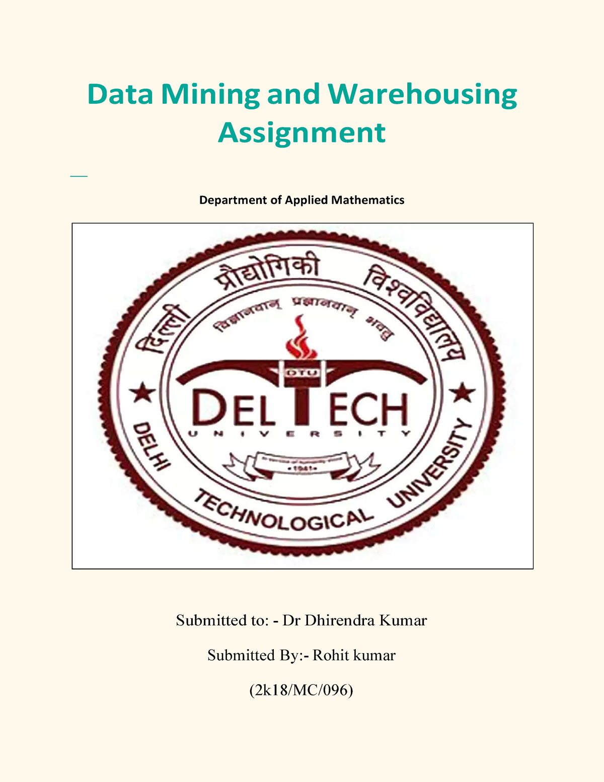 data warehousing and data mining assignment