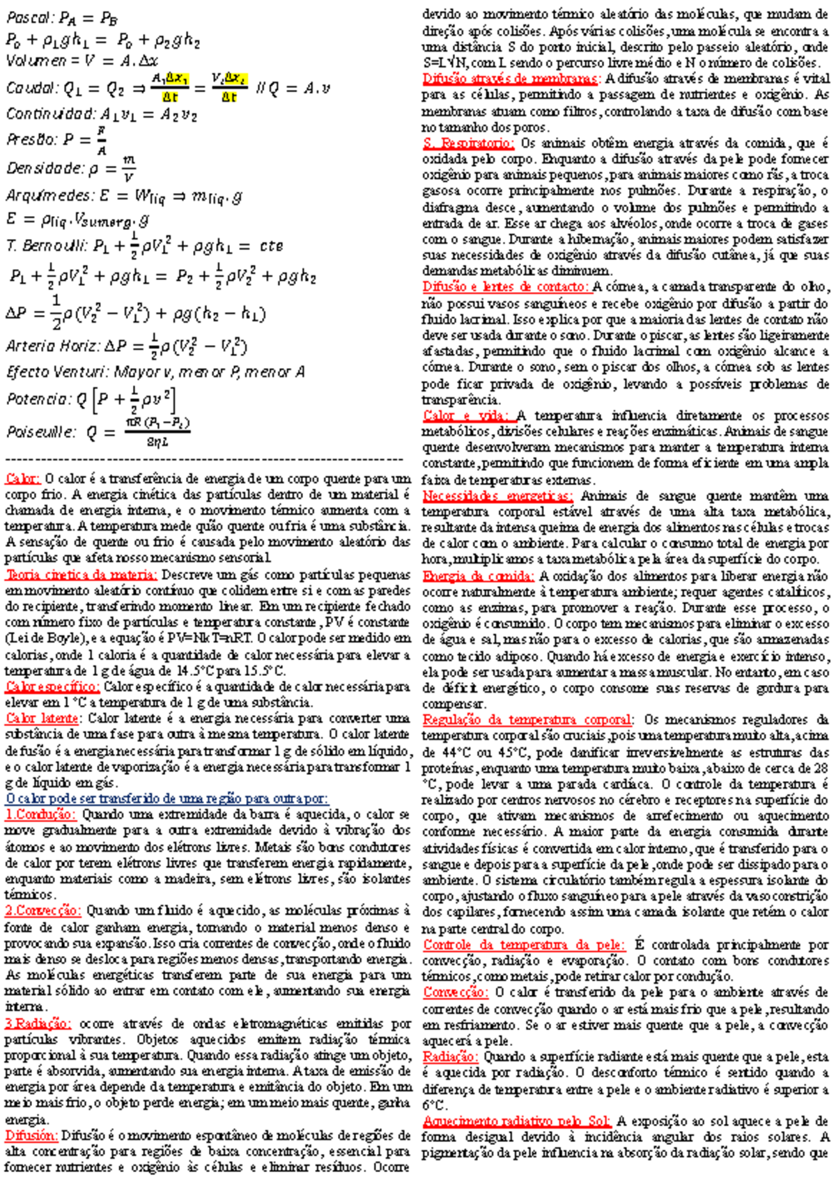 Resumo para segunda frequência da disciplina - Pascal: 𝑃𝐴 = 𝑃𝐵 𝑃𝑜 + 𝜌 1 ...