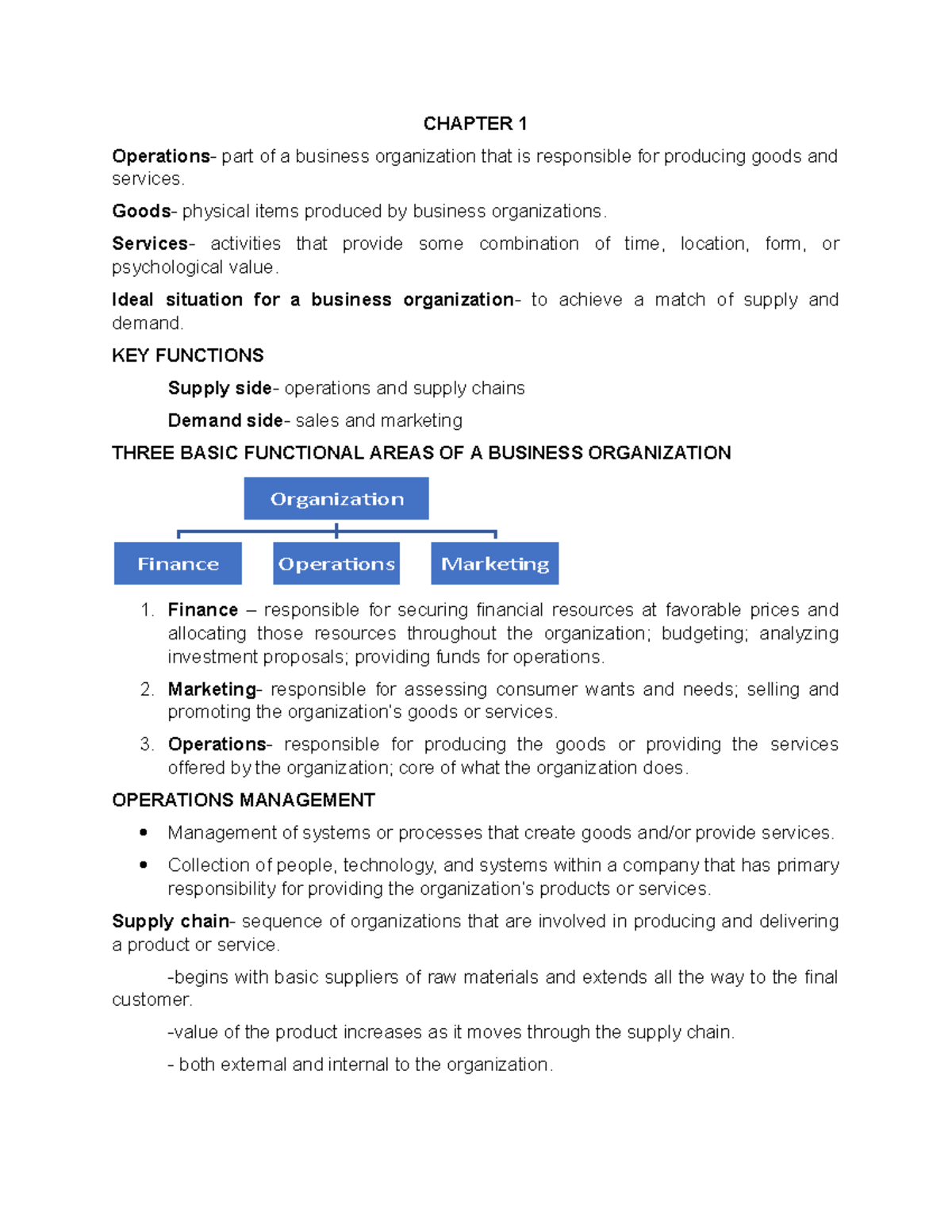 Ms - CHAPTER 1 Operations - part of a business organization that is ...