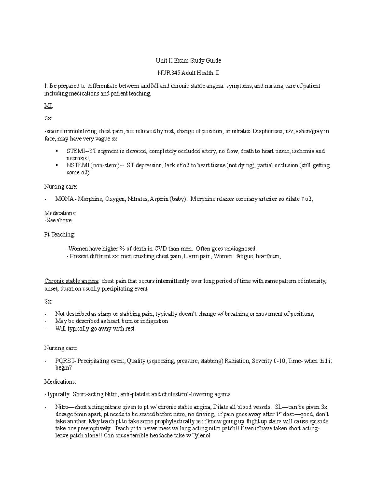 Unit II Exam Study Guide - Unit II Exam Study Guide NUR345 Adult Health ...
