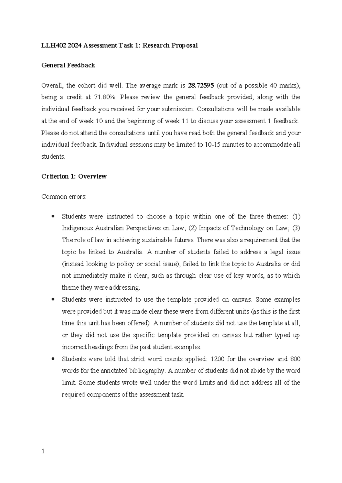 LLH402 2024 Assessment Task 1 General Feedback - LLH402 2024 Assessment ...