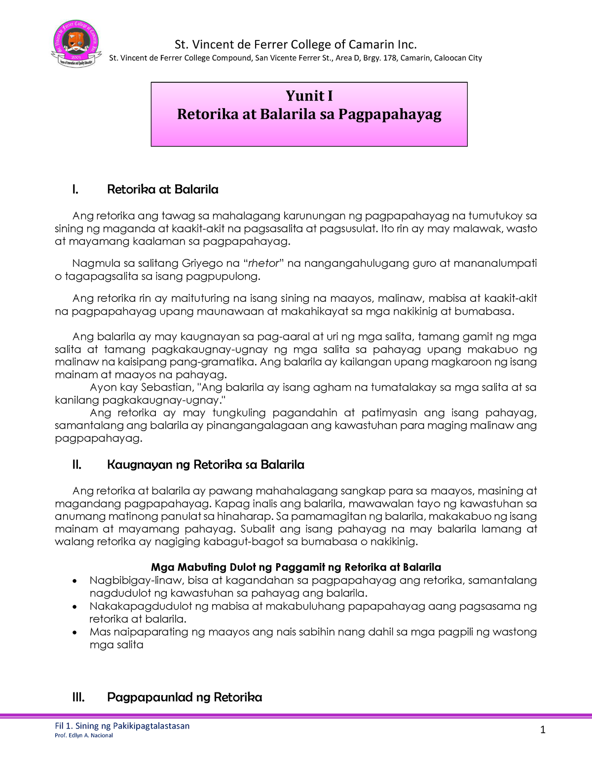 Modyul Filipino Docx Modyul Sa Filipino Retorika Masining Na Hot My ...