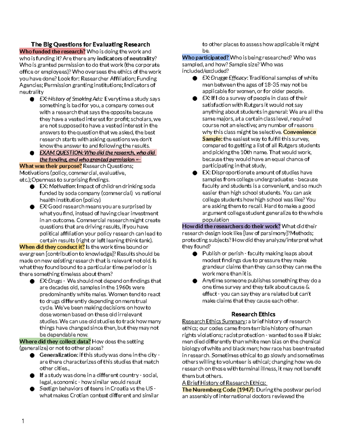 Communication Research I Class Notes I Research Ethics Lectures 3-6 ...