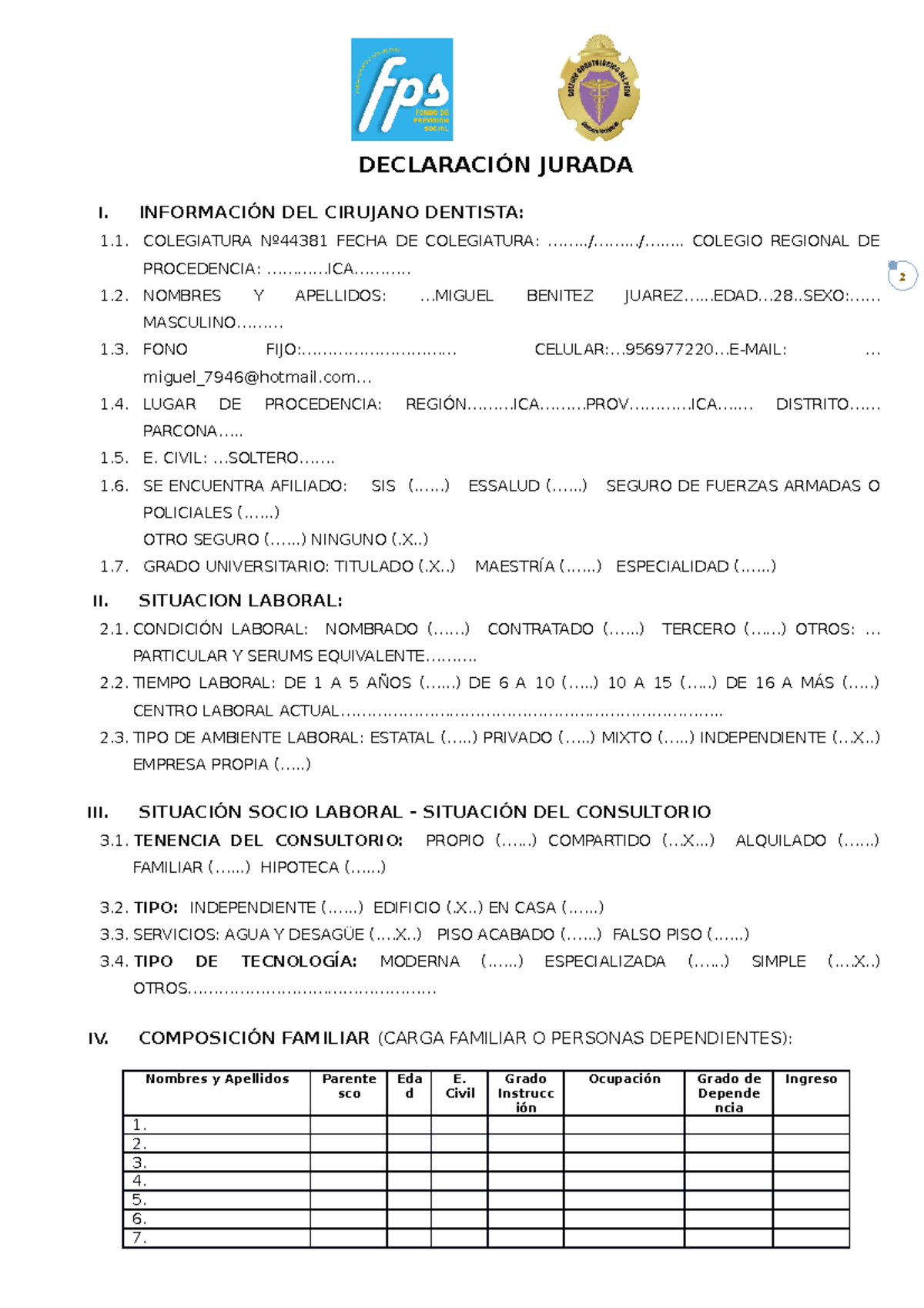 Declaración Jurada PARA Solicitar BONO Económico Extraordinario - 2 ...