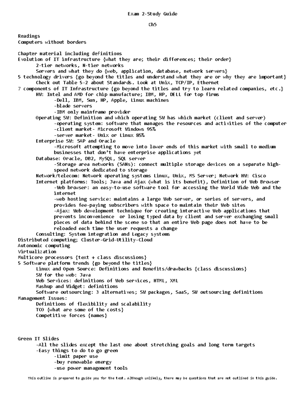 Test 2 Study Guide - Ch Readings Computers without borders Chapter ...