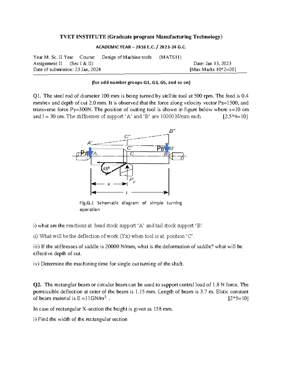 Assign Ii Design Of Machine Tool Tvet Institute Graduate Program