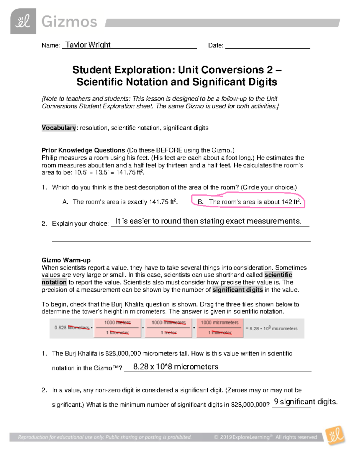 Explore Learning Unit Conversions Gizmos Name 