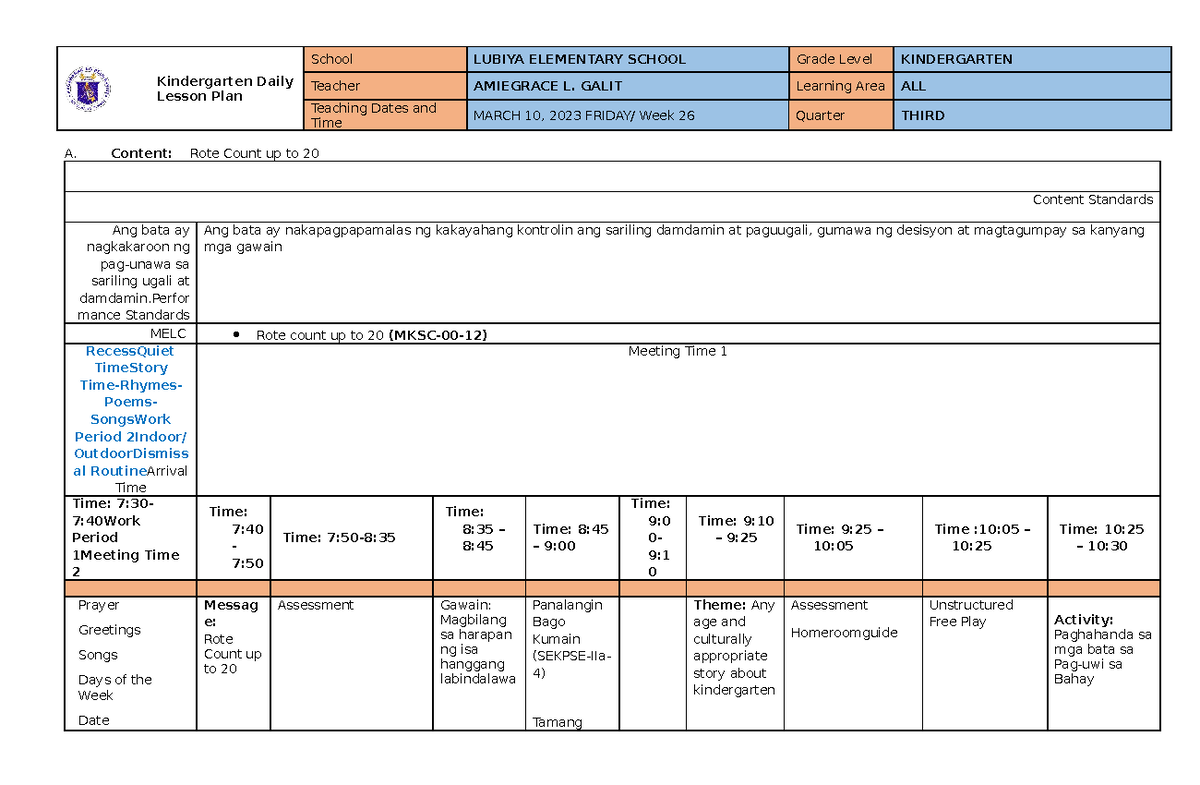 Kinder-New-DLL week26 day5 - Kindergarten Daily Lesson Plan School ...