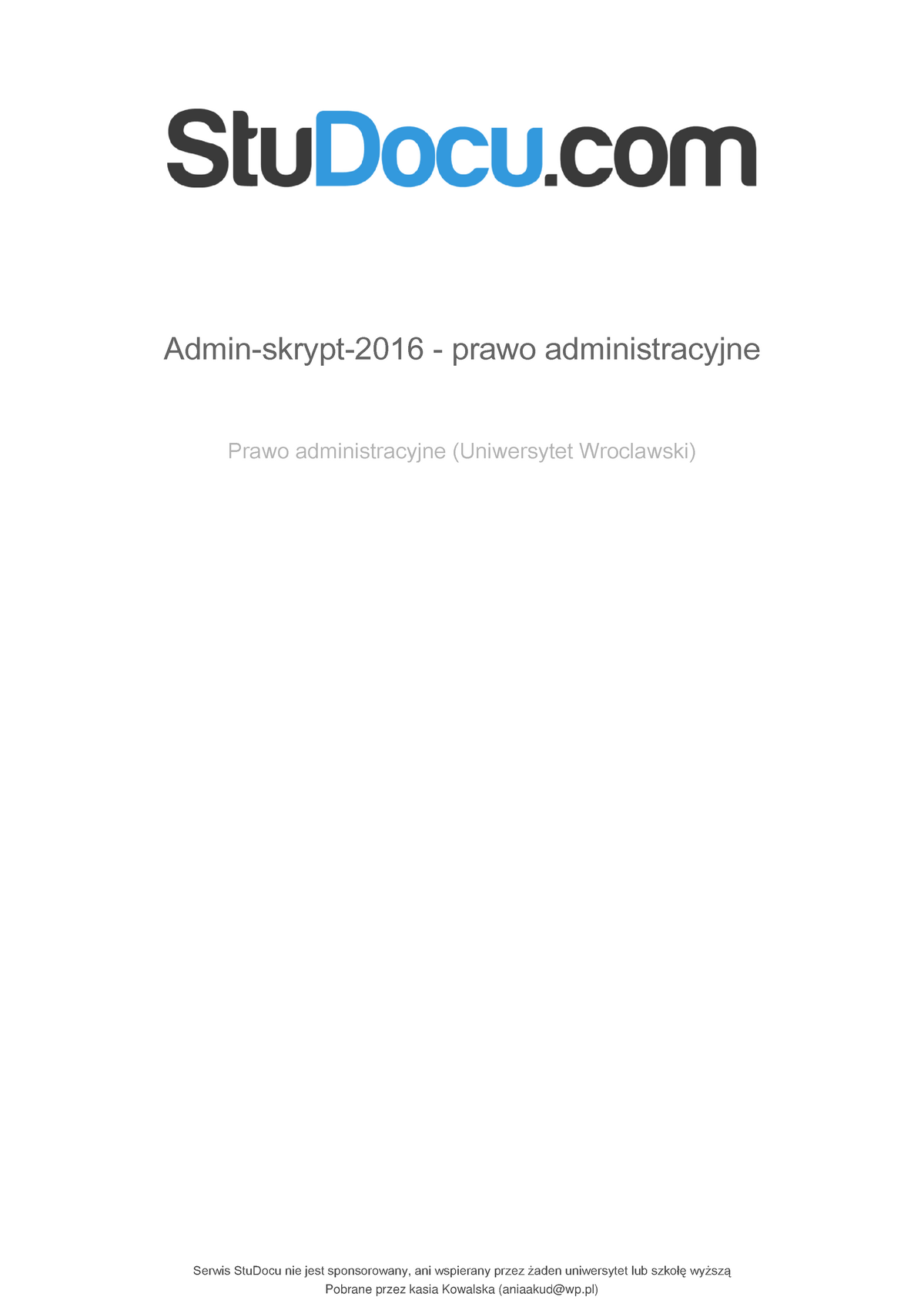 Admin Skrypt 2016 Prawo Administracyjne - Serwis StuDocu Nie Jest ...